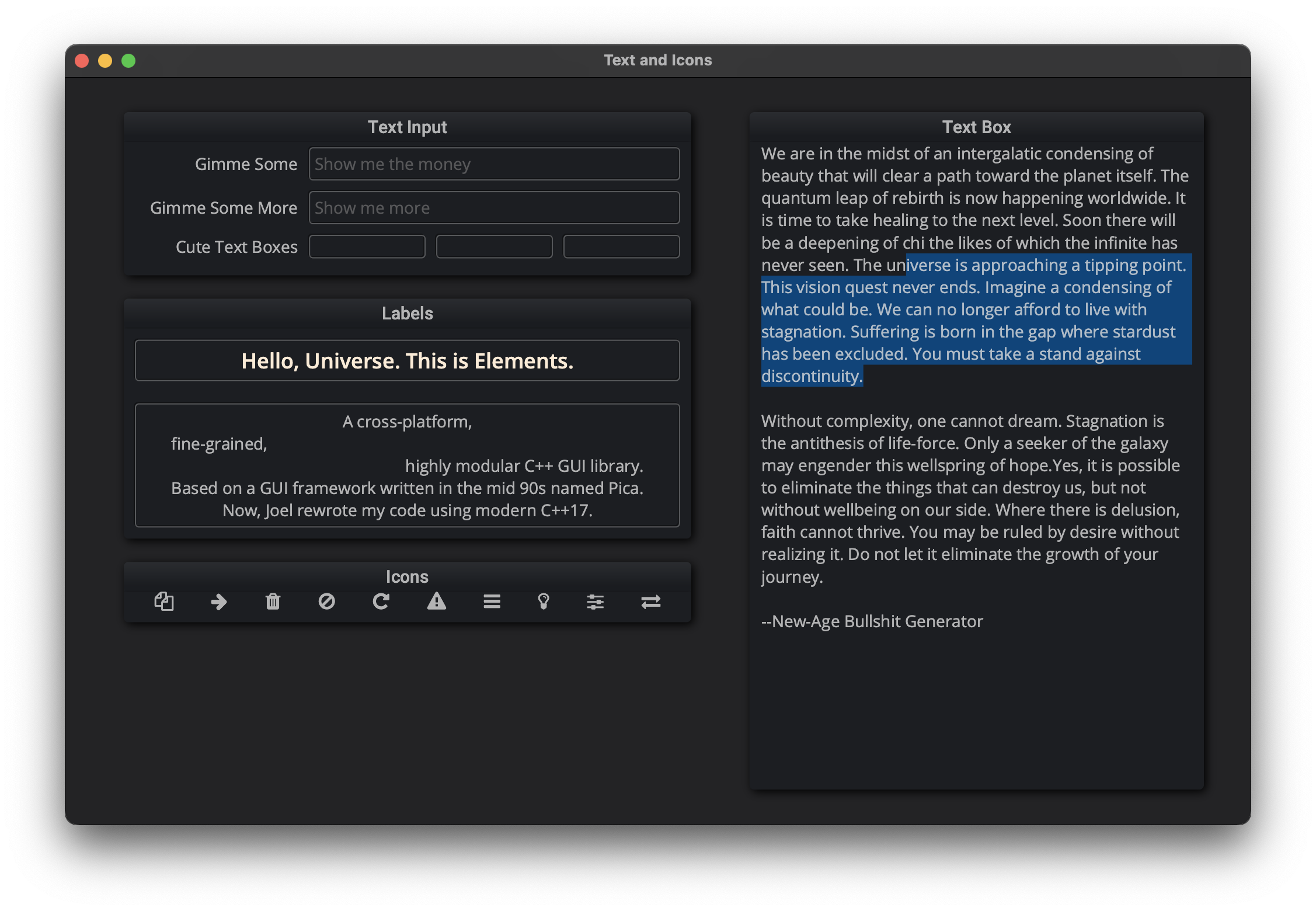 text and icons